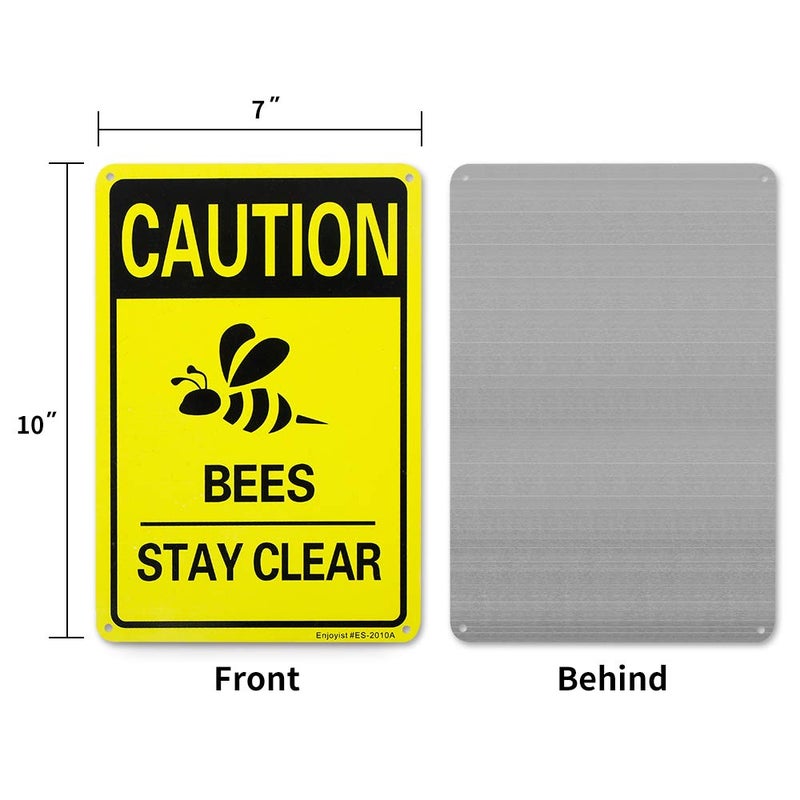 Enjoyist 2 Pack Caution Bees Stay Clear Sign, 10"x 7" .04" Aluminum Reflective Sign Rust Free Aluminum-UV Protected and Weatherproof - Image 2